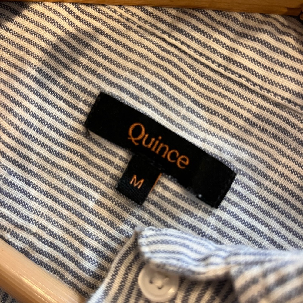 Quince 100% European Linen Shirt Dress Medium Blue White Pinstriped EUC Striped - Picture 2 of 12